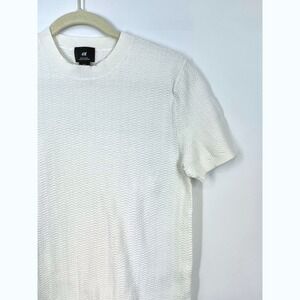 H&M Cream Cotton Textured Men's Short Sleeve Sweater Top Size S Capsule